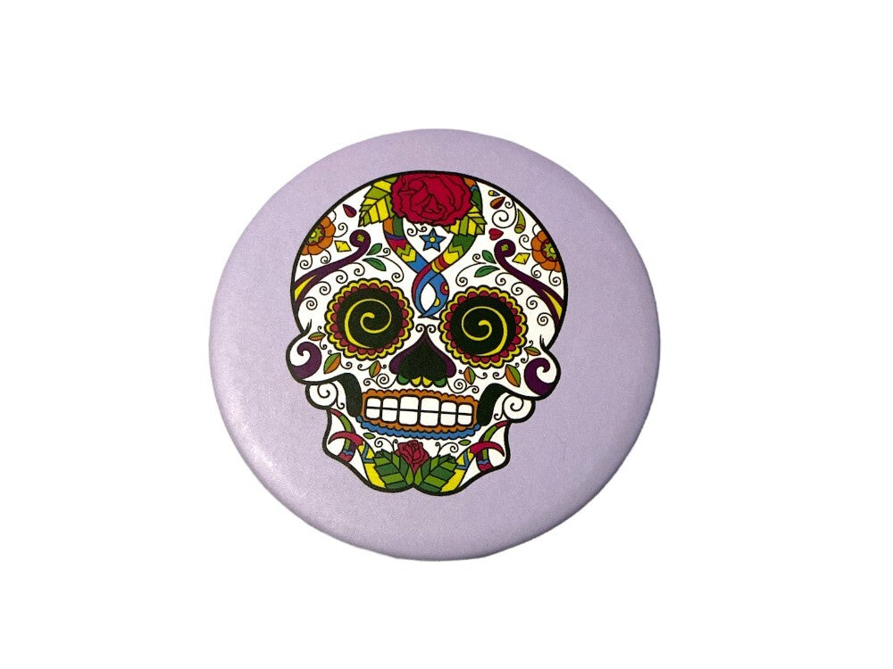 Sugar Skull Round Folding Makeup Compact Mirror - 2x Magnified, Portable