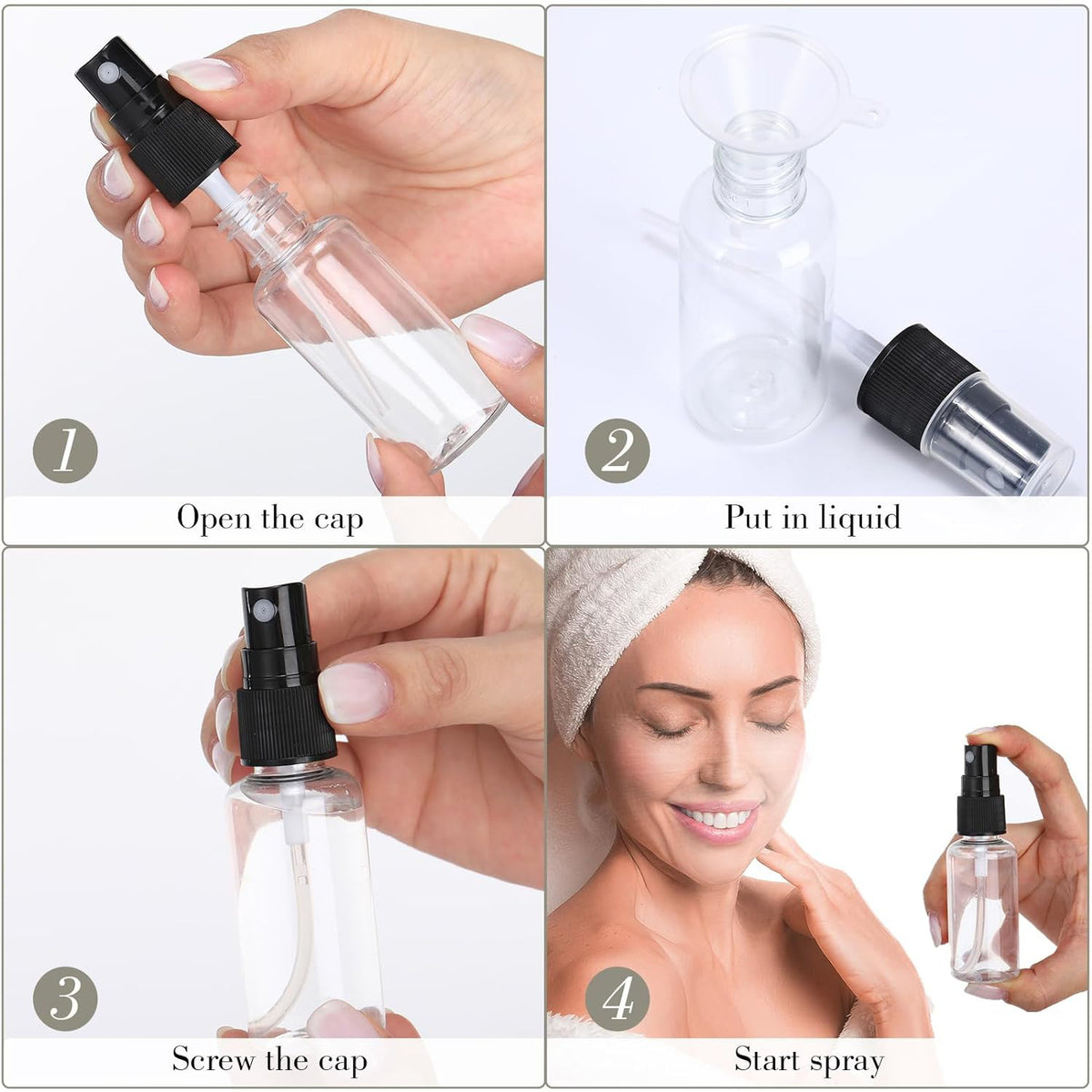 Mini Clear Spray Bottles 1 oz Plastic Travel Atomizers Fine Mist Set
