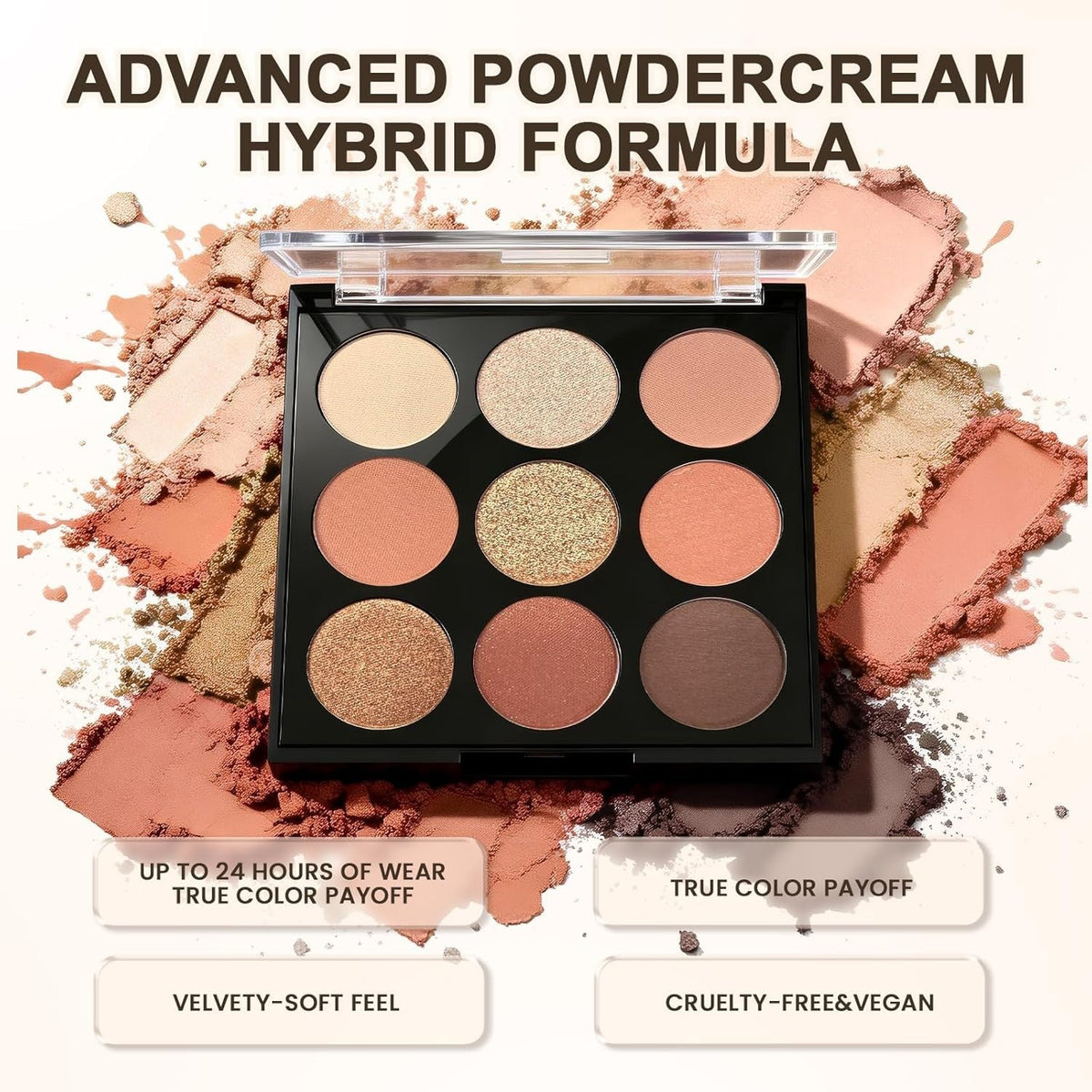 Neutral Eyeshadow Palette with 9 Colors - Long-Lasting, Natural & Shimmer Finishes