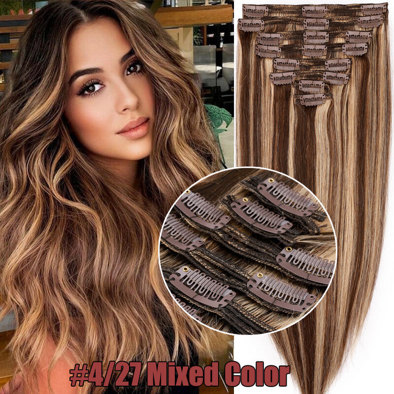Full Head Clip-In Human Hair Extensions Double Weft Balayage - Thick & Natural