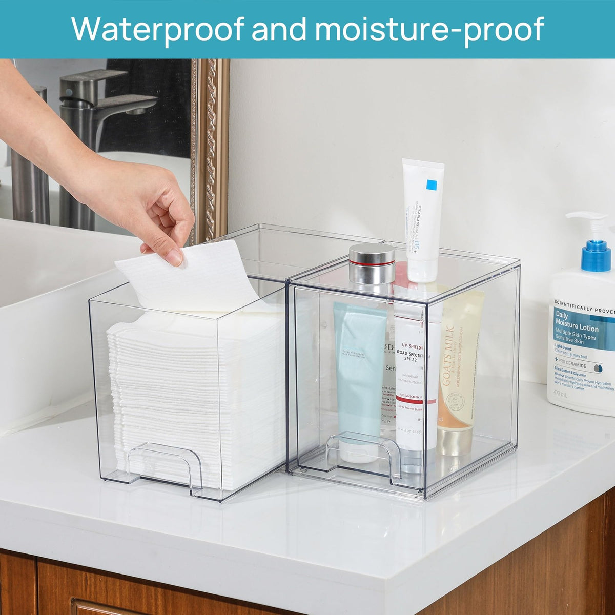 7.6-Inch Clear Stackable Storage Drawers for Skincare & Cosmetics - 4 Pack