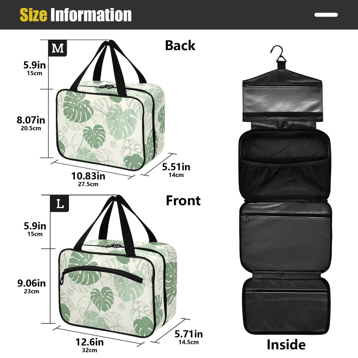 Travel Toiletry Bag for Women and Men with Hanging Hooks - Tropical Leaf Pattern, Water-Resistant Organizer
