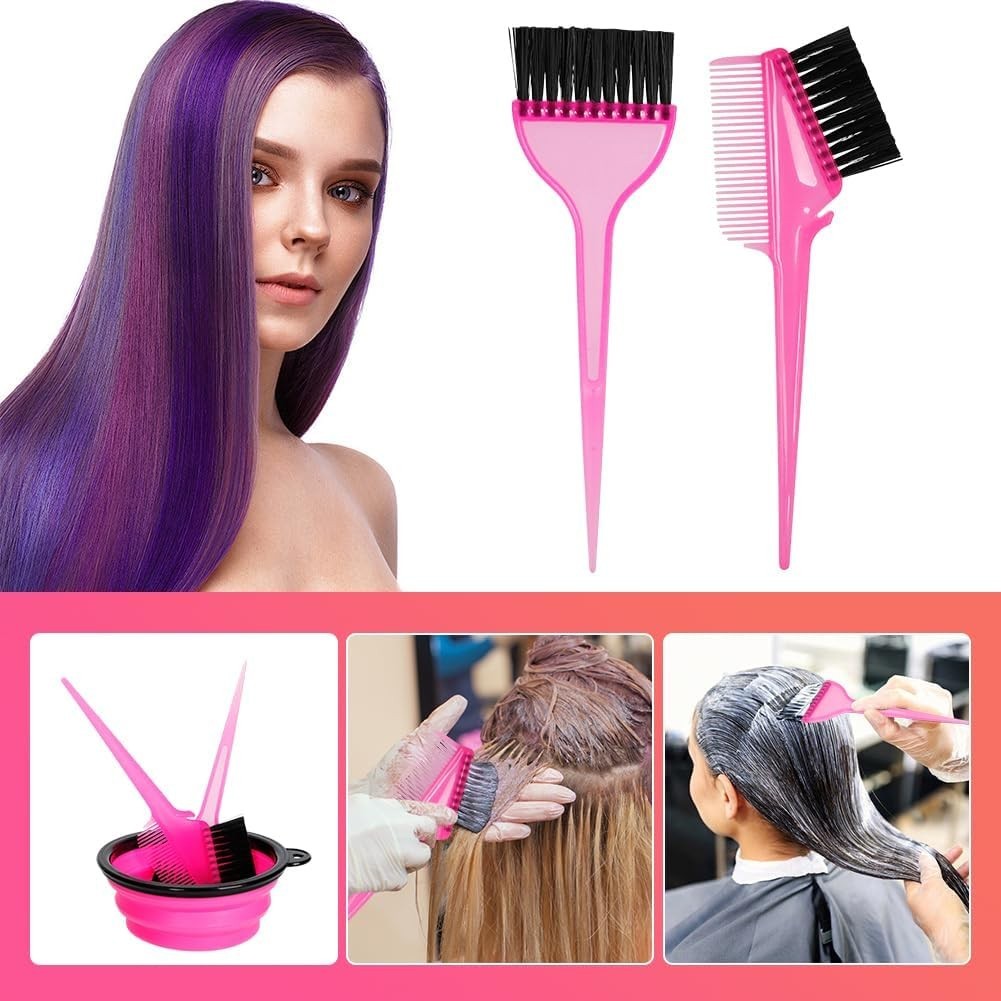 Hair Dye Brush and Bowl Set - Pink & Black