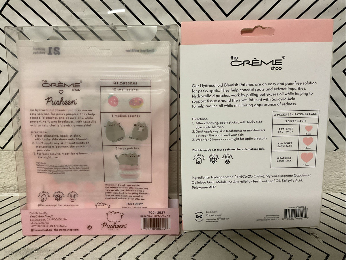 Hydrocolloid Acne Patches Set - Heart & Pusheen Design, 72 & 63 Pieces, 3 Sizes
