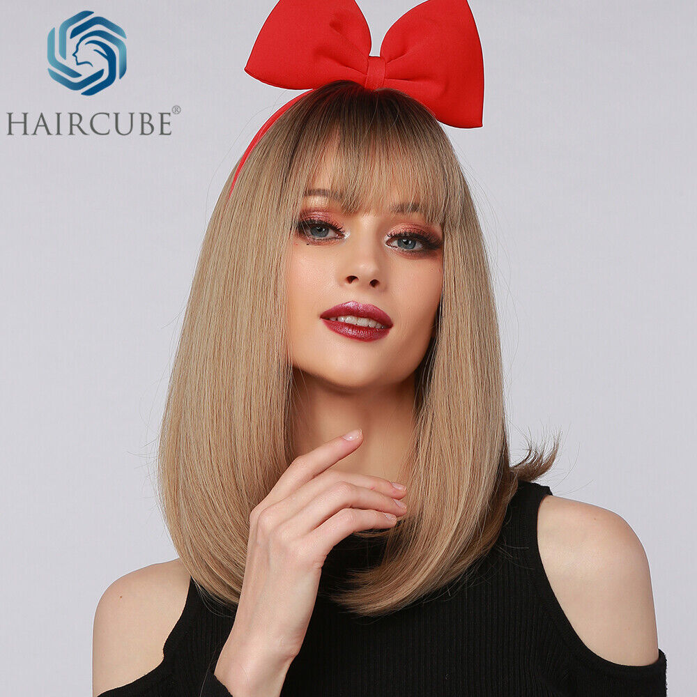 Short Bob Wigs for Women - Brown Blonde Synthetic Costume Hair