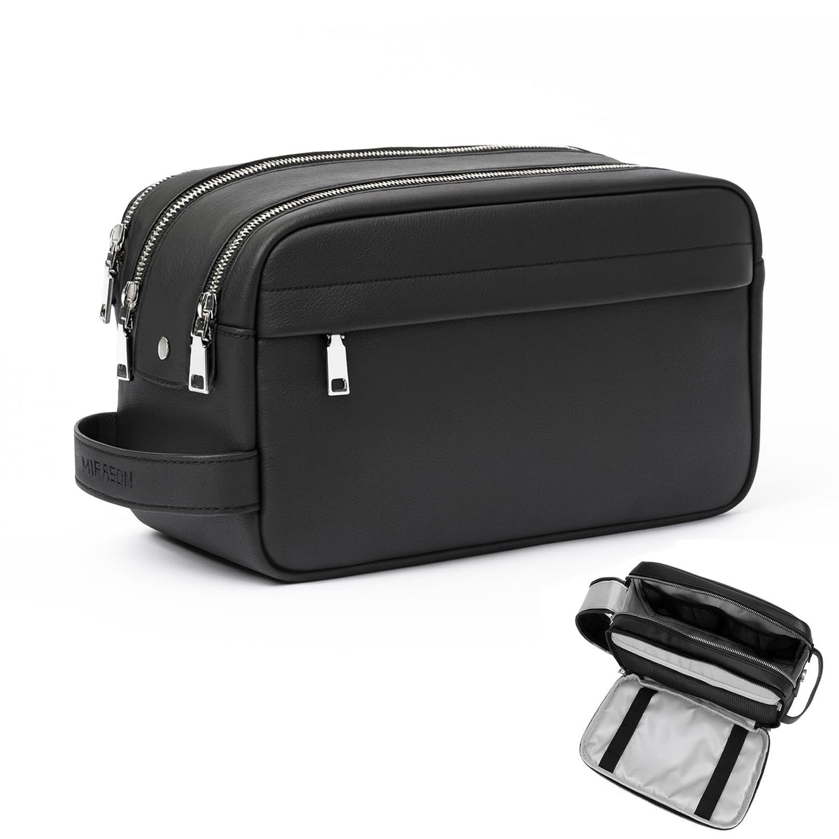 Travel Toiletry Bag for Men Leather Water-Resistant Dopp Kit Black