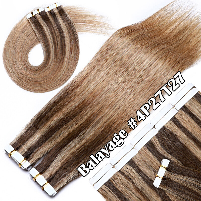 Invisible Tape-In Human Hair Extensions Full Head 24 Inches - Thick Remy Hair