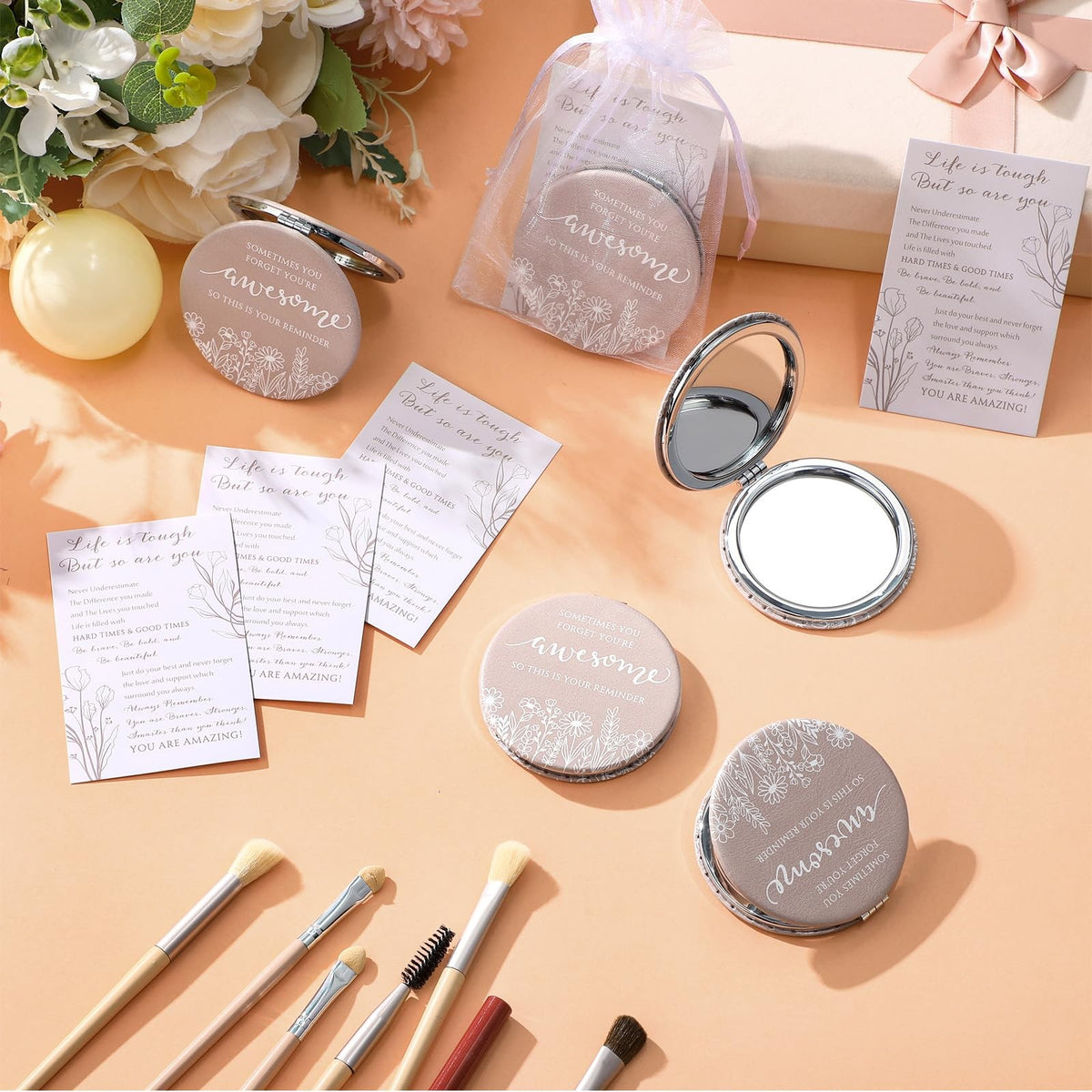Inspirational Compact Mirror Gift Set for Women - Bulk 12 Pack, Mother's Day