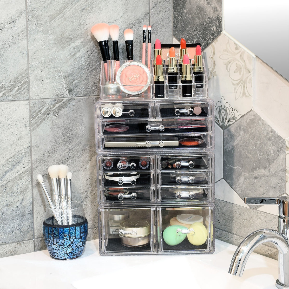 Acrylic Jewelry and Makeup Storage Box Set - 4 Pieces Organizer