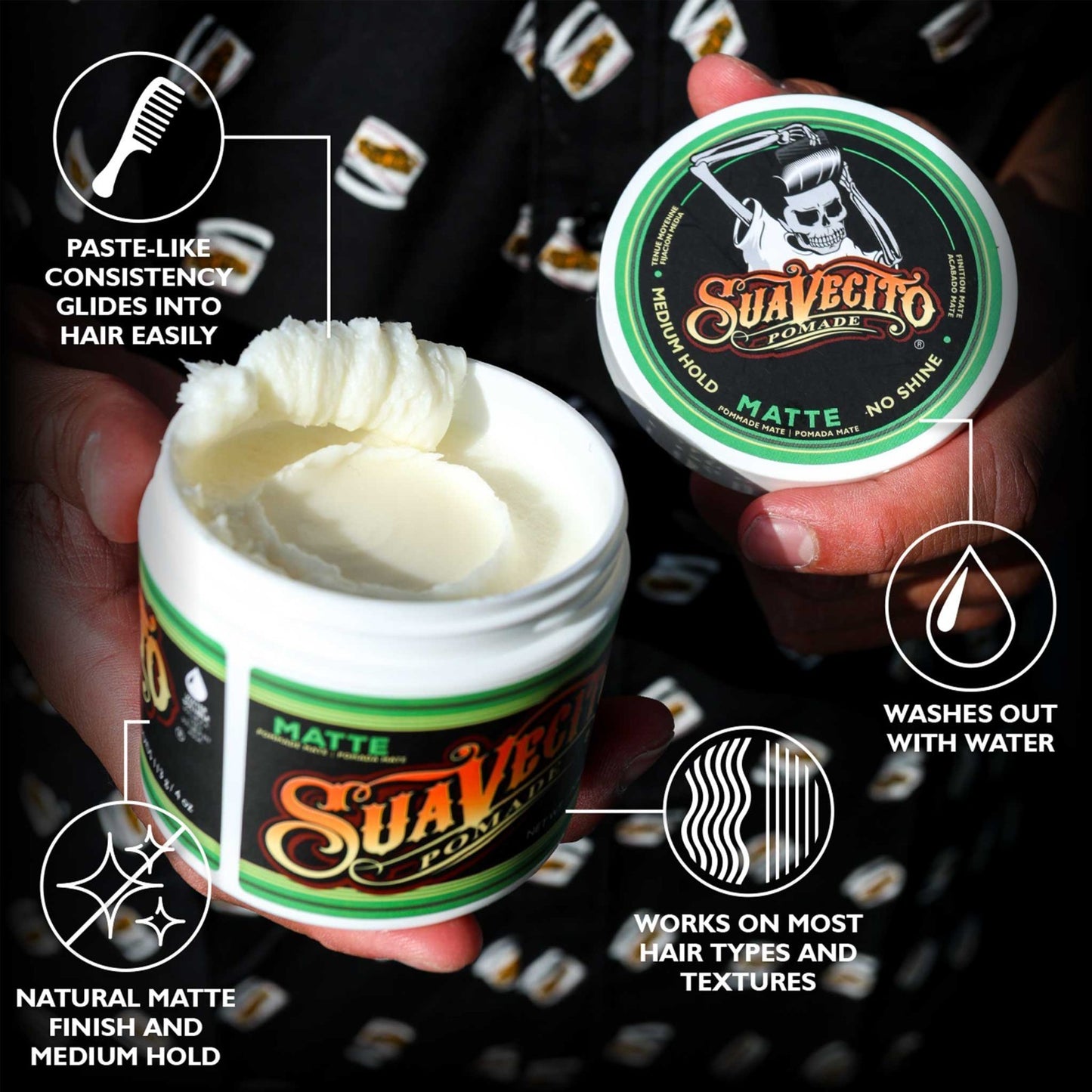 Matte Hair Pomade 4oz - Medium Hold, Natural Finish, Water-Washable