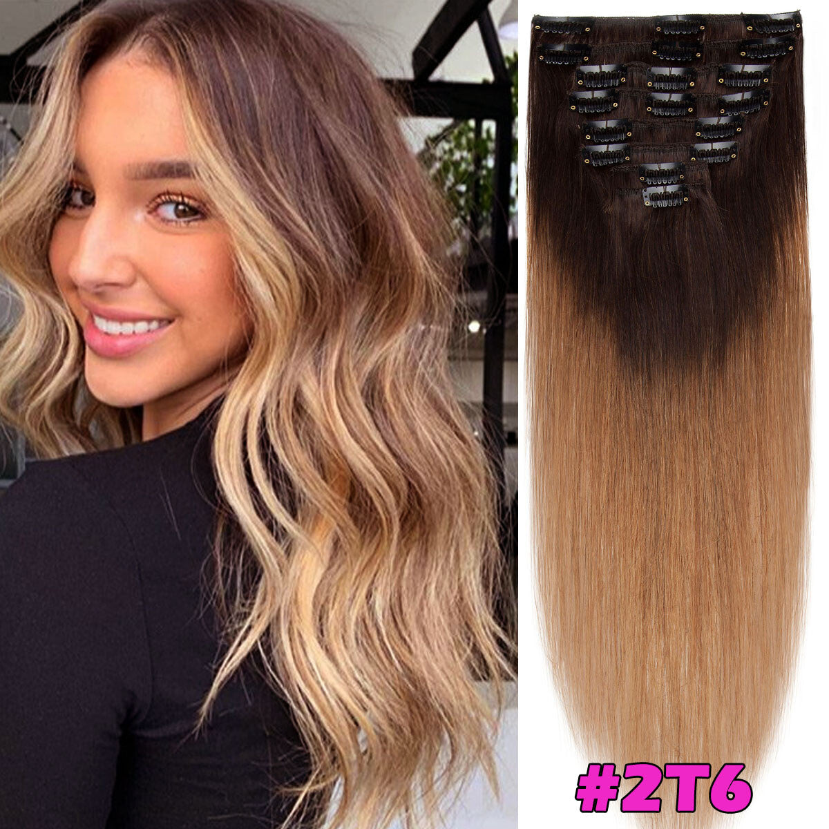 Seamless Clip-In Human Hair Extensions - Full Head Remy Hair Wefts