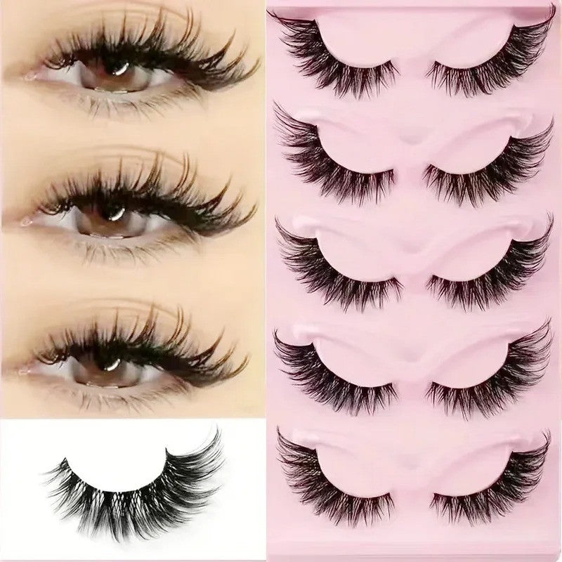 False Eyelashes Natural Wispy Faux Mink 5 Pairs for Elegant Eye Makeup