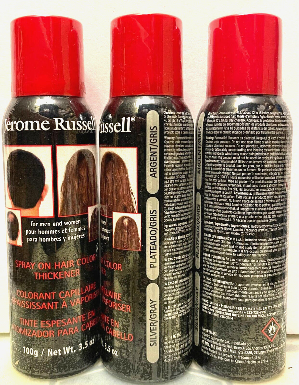 Silver Gray Temporary Spray Hair Color & Thickener, 3.5 oz (3-Pack)