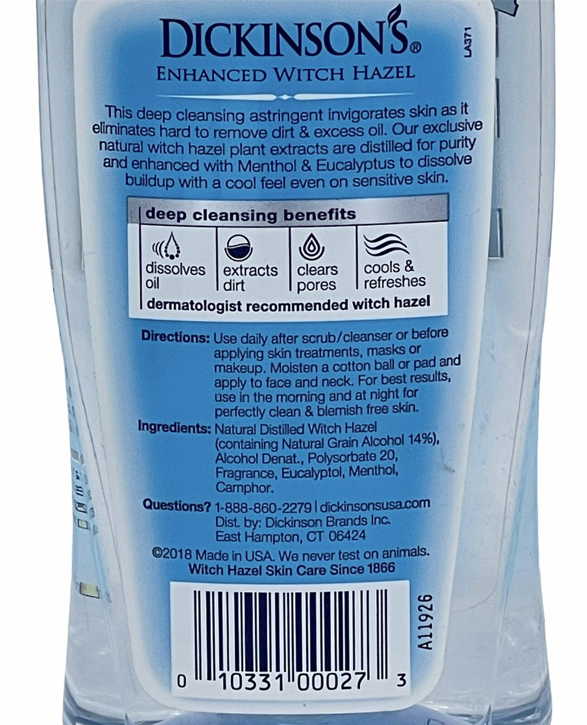 Dickinson's Witch Hazel Deep Cleansing Astringent Menthol Eucalyptus 16 oz 2 Pack