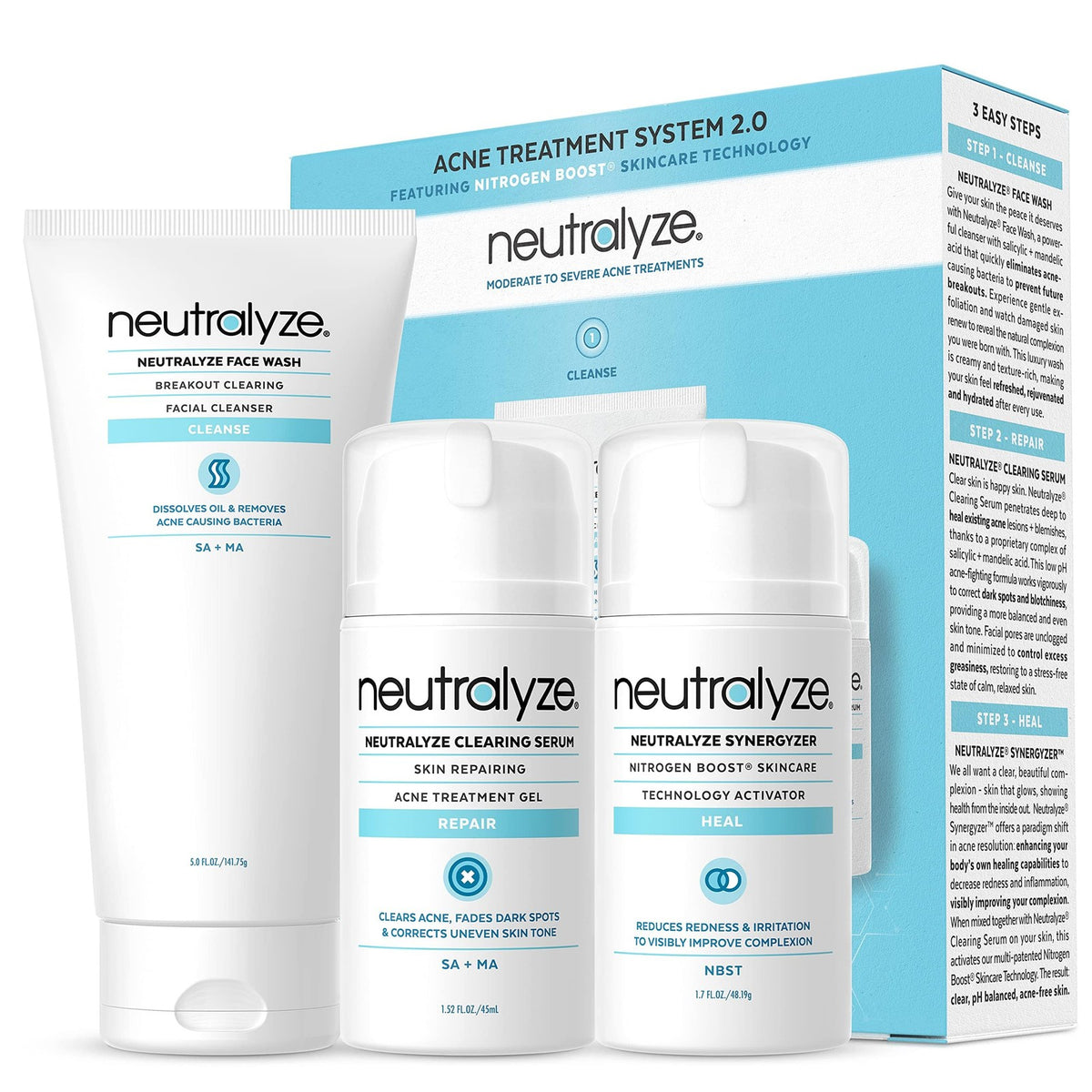 Maximum Strength Acne Treatment Kit with Salicylic & Mandelic Acid - 3 Step System for Face, Dark Spots & Skin Clarity