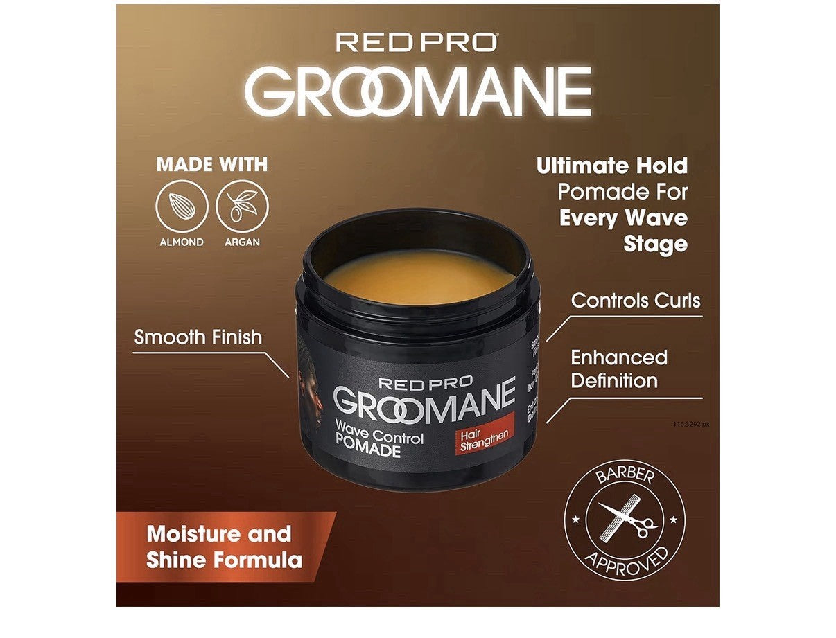 Red Pro Groomane Wave Control Pomade - Hair Strengthening Biotin Rosemary 3 Oz