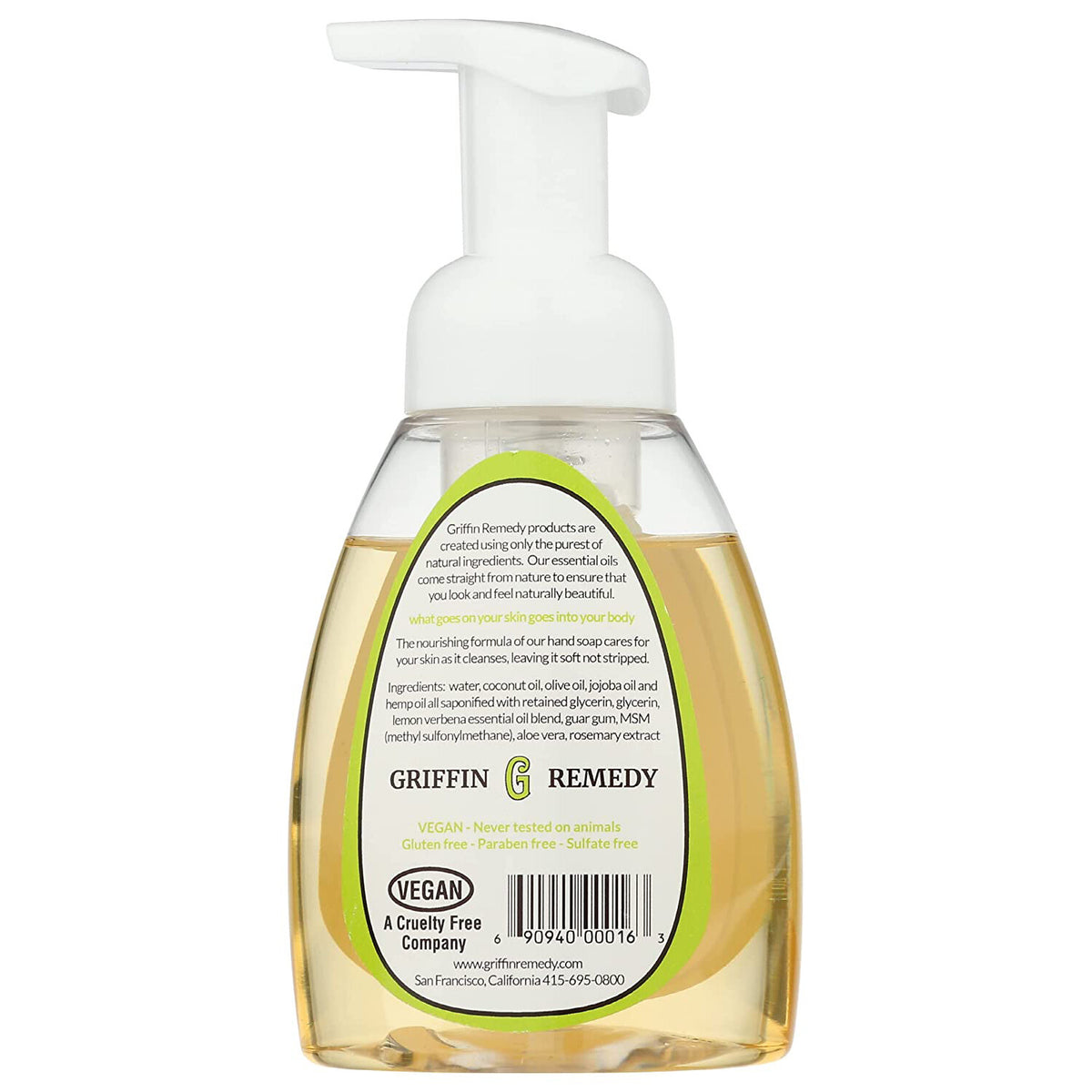 Griffin Remedy Foaming Hand Soap with MSM, Lemon Verbena, 8 Ounce