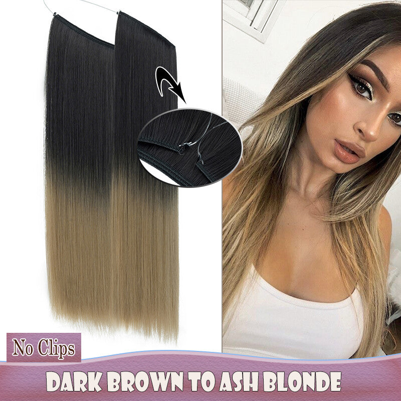 Invisible Wire Clip-In Hair Extensions with Clips & Replacement Wires - Natural & Wavy, 20/24 Inch