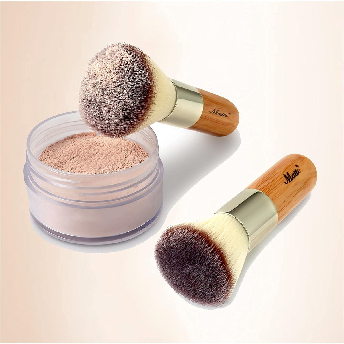 2-Piece Makeup Brush Set for Face Foundation & Blush - Kabuki & Flat Top