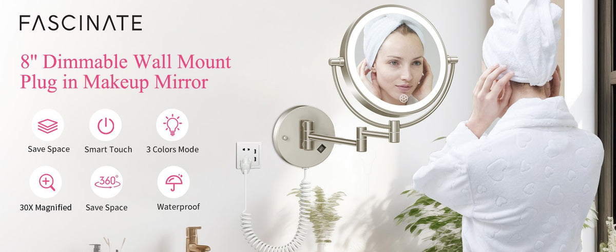 Wall Mounted Lighted Makeup Mirror with 30X Magnification, Adjustable Brightness