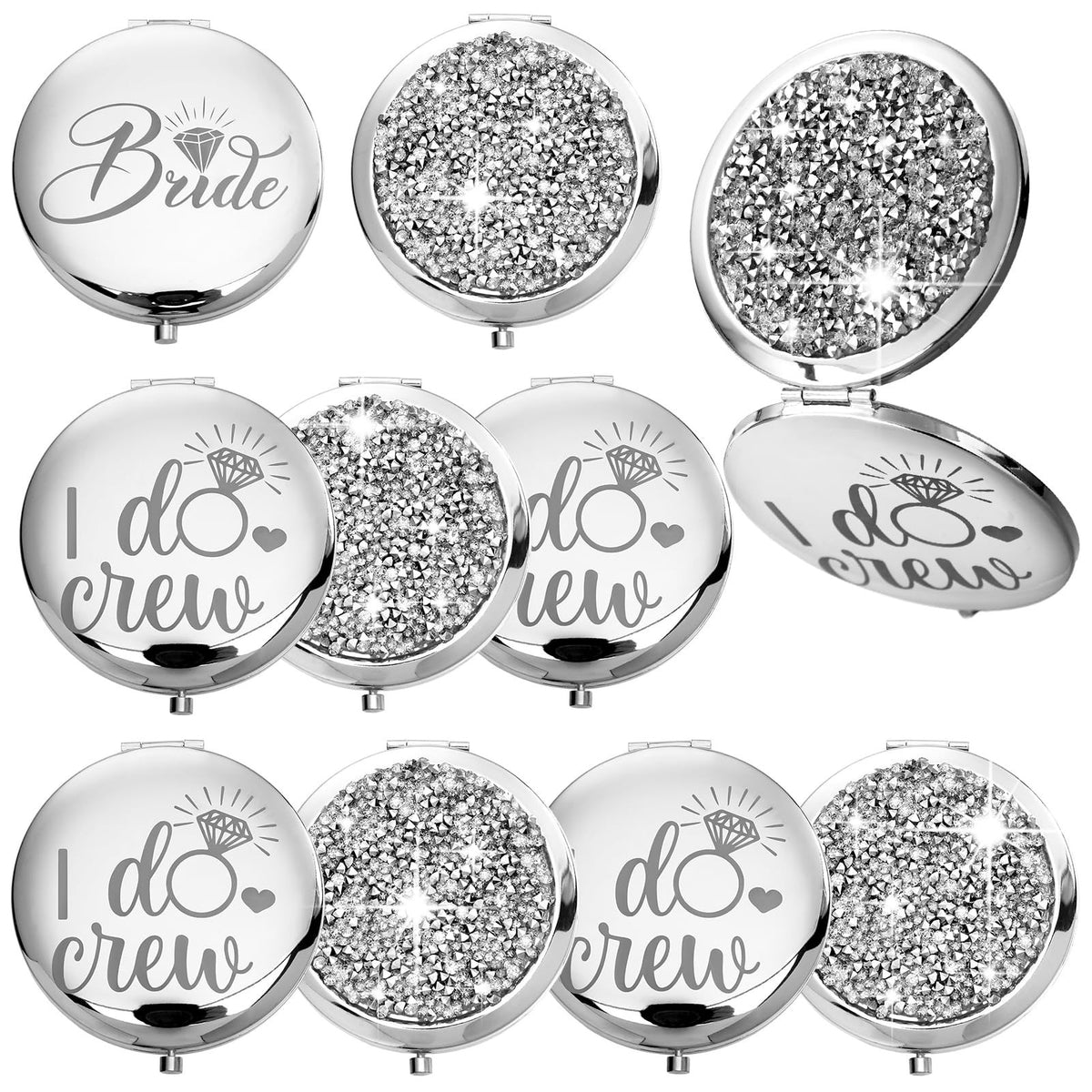 10-Pack Compact Silver Makeup & Wedding Gift Mirrors with 2X Magnification