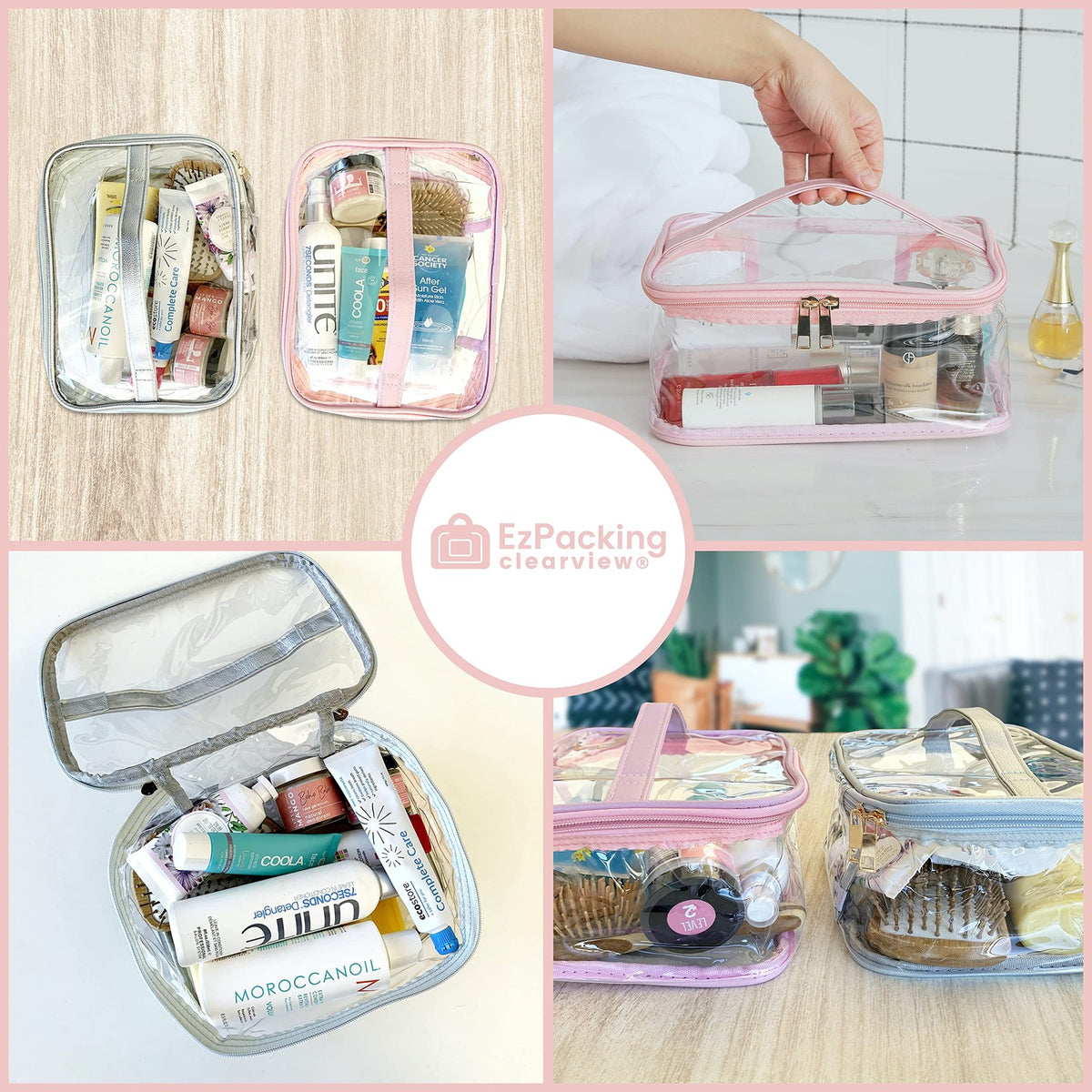 Large Clear Cosmetic Bag - Travel Makeup Organizer with PVC Material