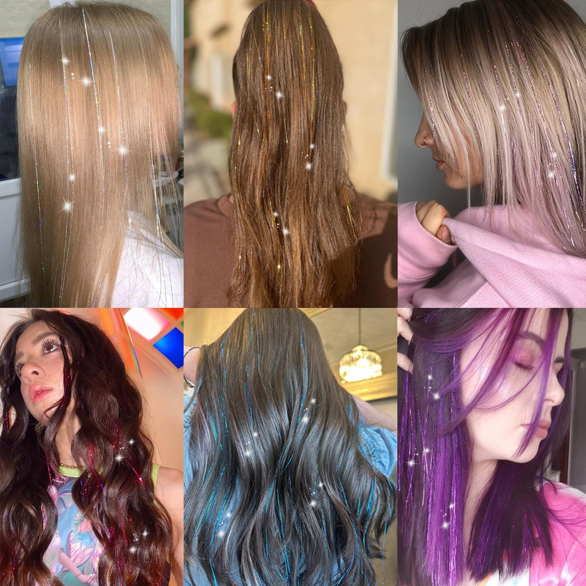 Sparkling Clip-In Hair Tinsel Extensions - Sky Blue, 20 Inch, 18 Pack