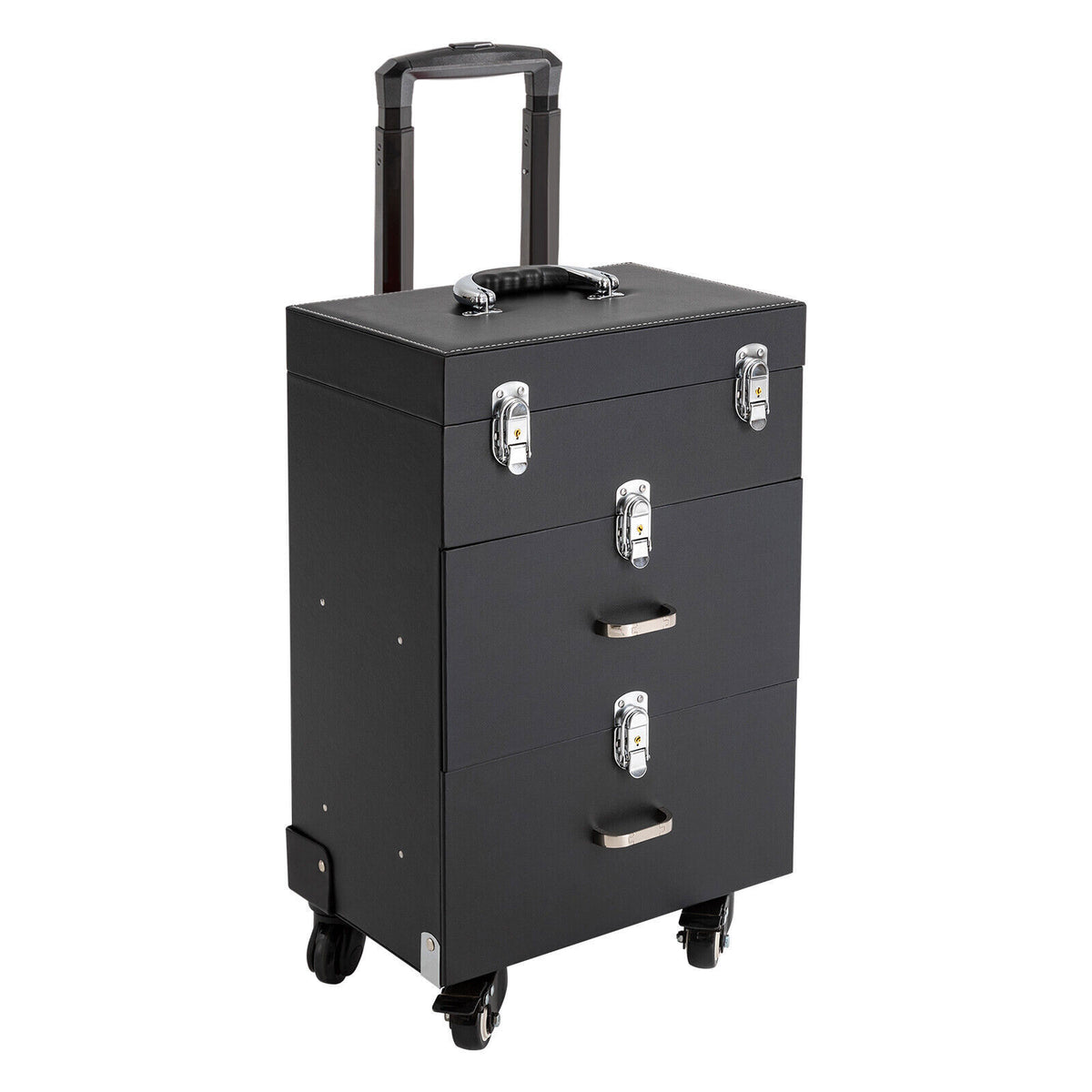 Rolling Makeup Train Case Aluminum Cosmetic Trolley Organizer with Locking Drawers