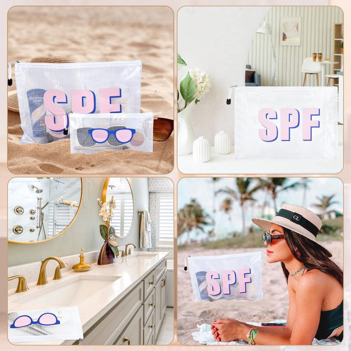 Waterproof Makeup Bag Set - Clear Zippered Cosmetic Pouches for Travel & Beach