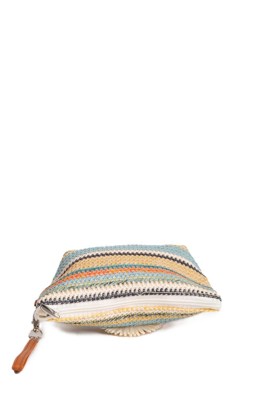 Large Travel Pouch with Multi-Colored Stripes and Daisy Pattern, Zipper Closure