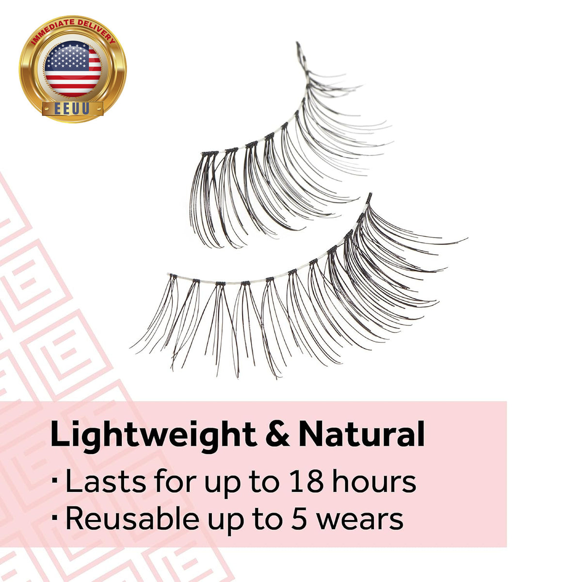 Reusable False Eyelashes with Clear Band and Adhesive - Natural Look, 1 Pair