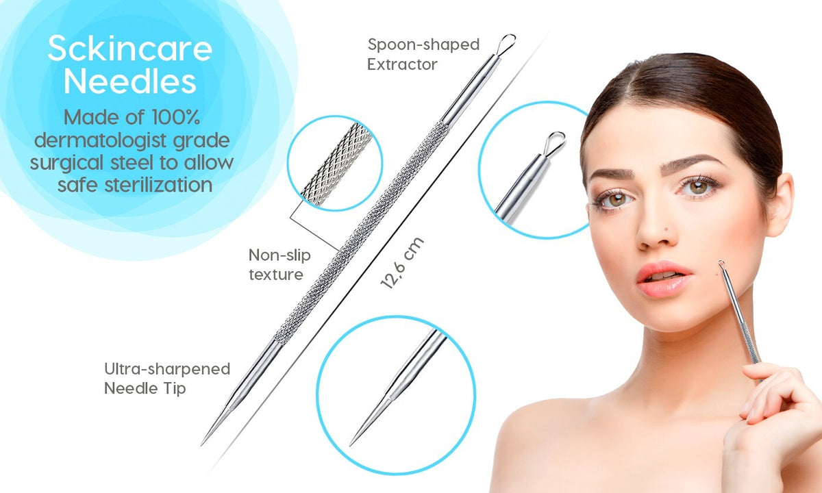 Professional Acne Needle Blackhead Remover Kit - Stainless Steel Comedone Extractor