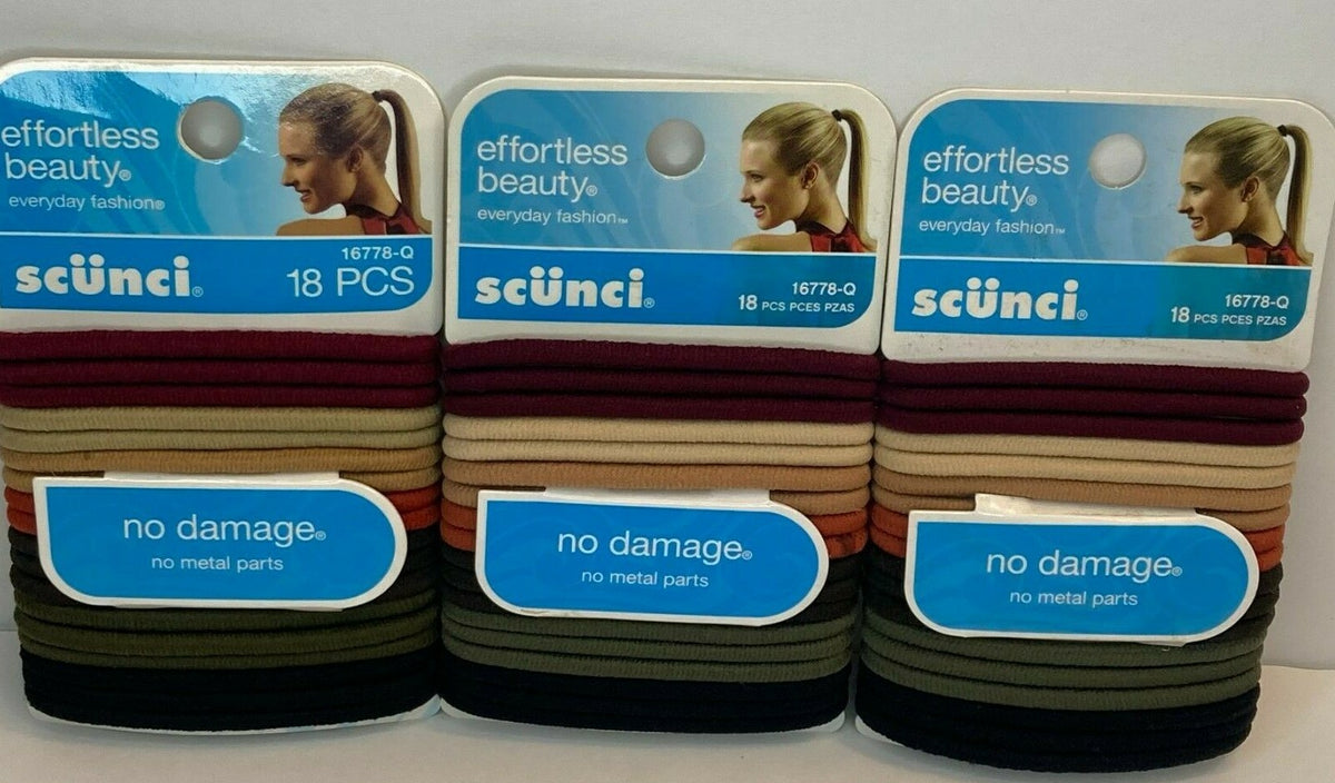 Scunci Hair Ties Ponytail Elastics No Metal Fall Warm Colors Red Tan
