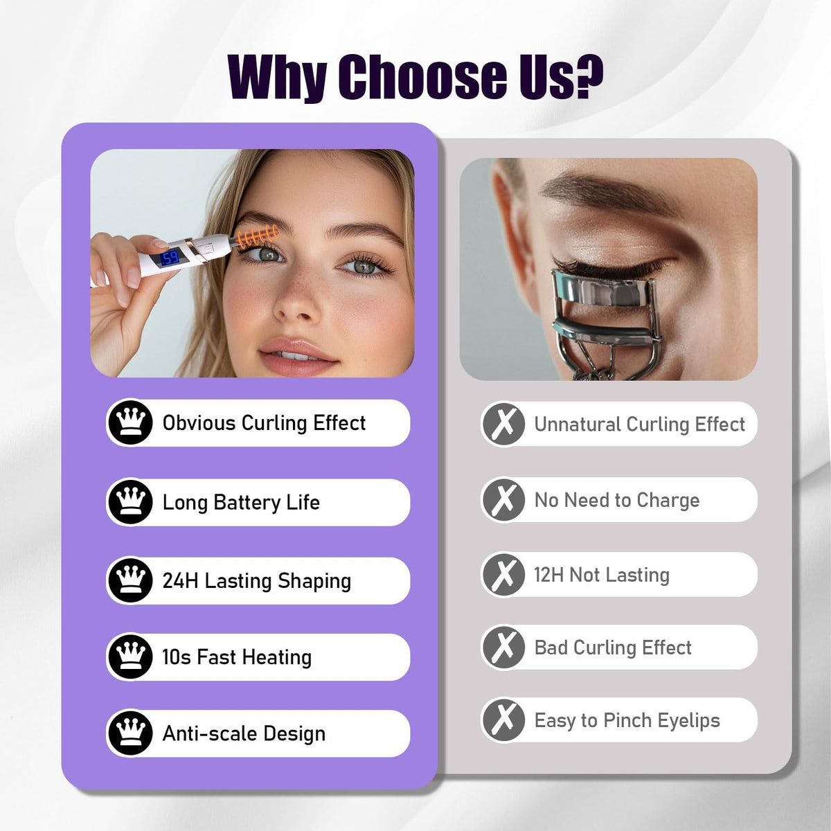 Rechargeable Heated Eyelash Curler with 4 Temperature Settings - Long Lasting Curling Tool