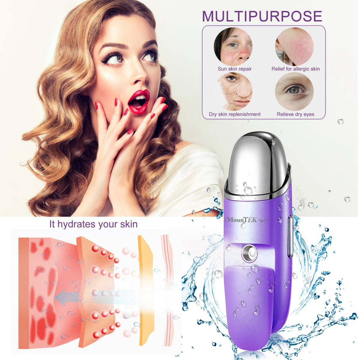 Nano Facial Mist Sprayer with Massage - Portable Hydrating Facial Mister