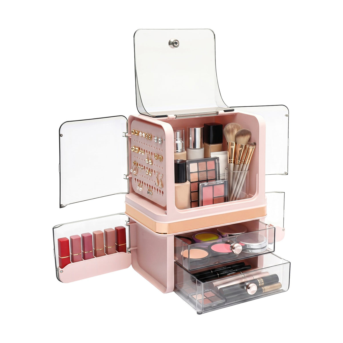 Pink Makeup Organizer with Drawers - Cosmetic Storage Box for Vanity