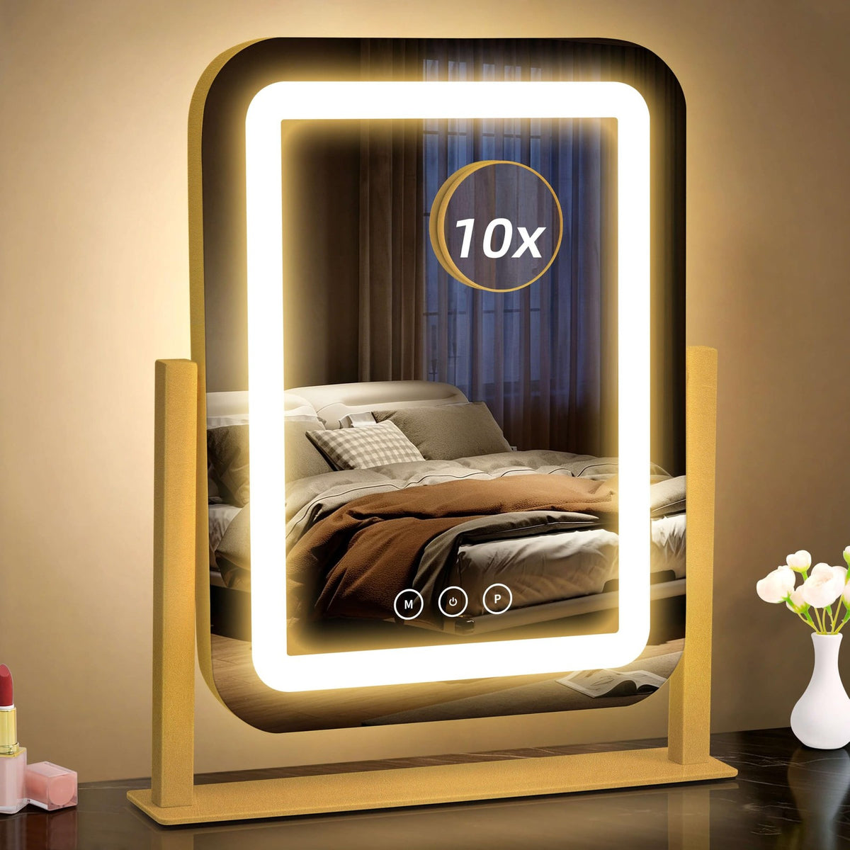 12x13.9 Inch Vanity Mirror with Lights - LED Makeup Mirror with Dimmable Colors & Memory Function