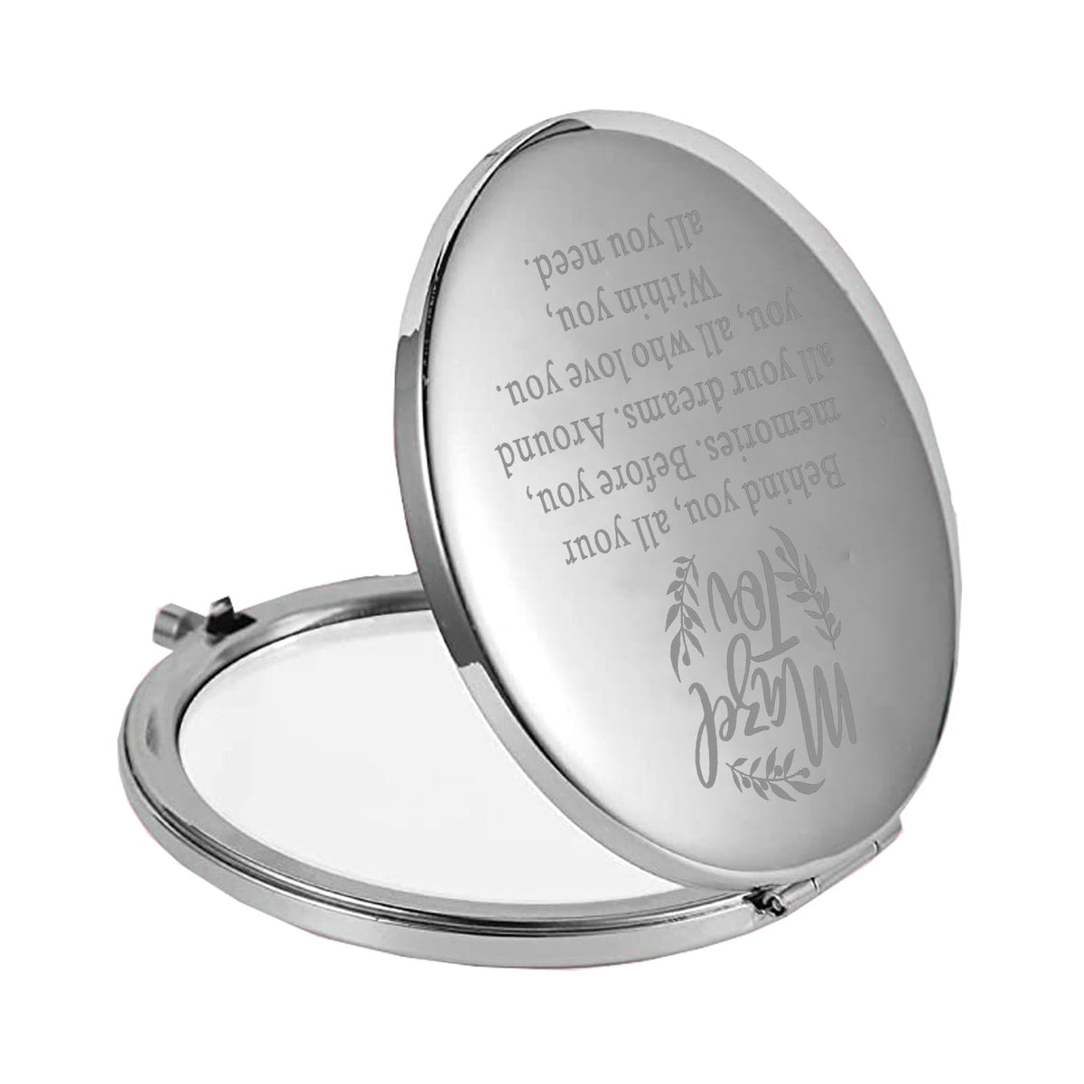 Personalized Silver Bat Mitzvah Compact Mirror - Mazel Tov Gift
