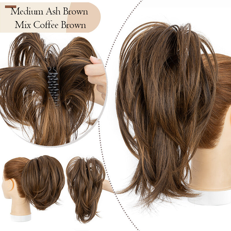 Bendable Clip-In Ponytail Hair Extension - Short 12-Inch Synthetic Bun