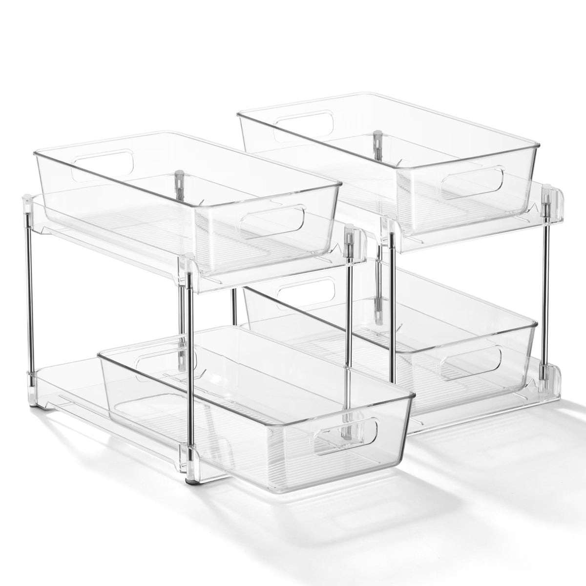 2-Pack Clear 2-Tier Pull-Out Vanity Makeup Storage Drawers