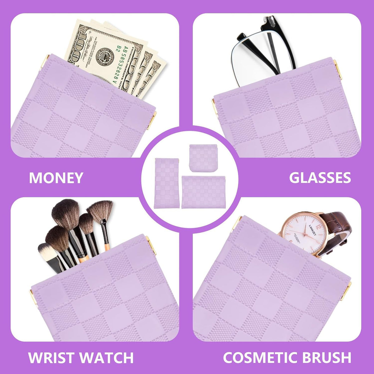 Mini Leather Makeup Bags Set for Women, Zipperless Cosmetic Pouches, Travel & Organizer