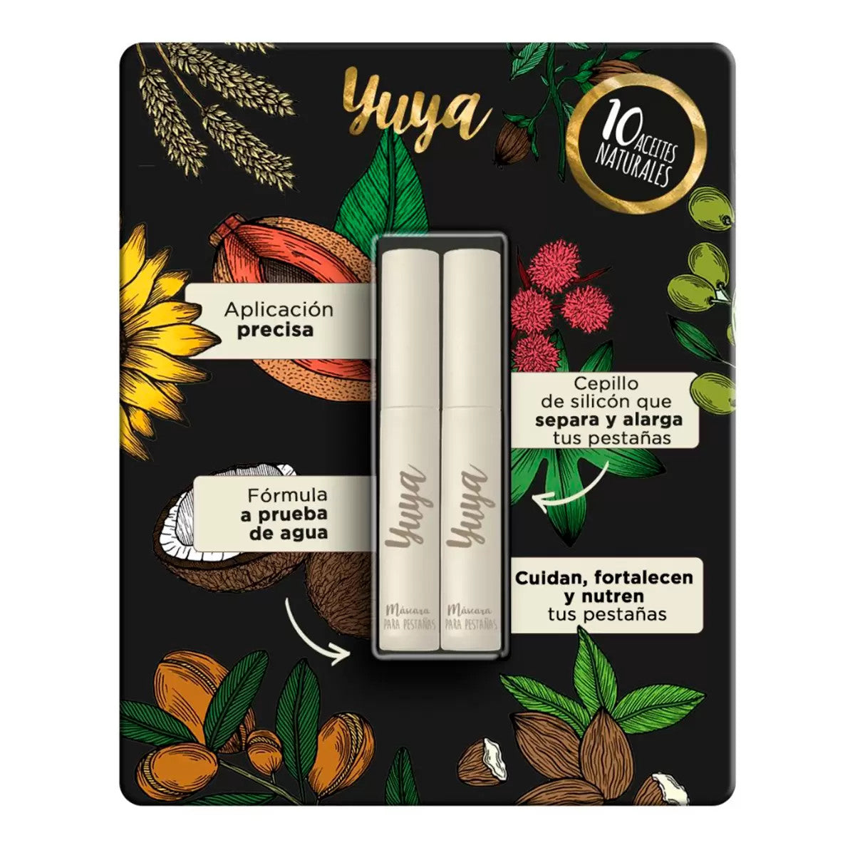 Mascara for Eyelashes - Nourishing Waterproof Formula with Silicone Brush - 2 Pieces