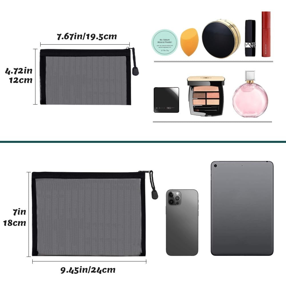 6 Pack Mesh Makeup & Cosmetic Bags Nylon Zipper Organizer Set