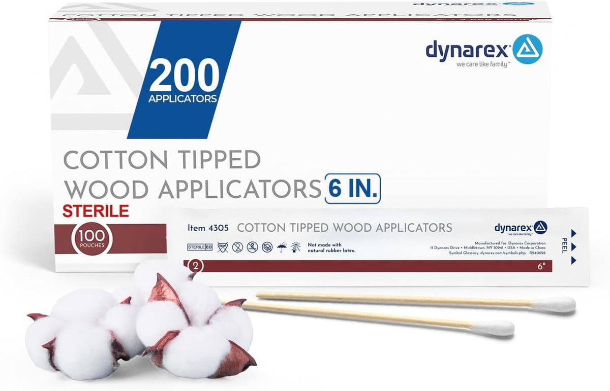 Sterile Cotton Tipped Wood Applicators 6 Inches for Wound Care & Medical Use