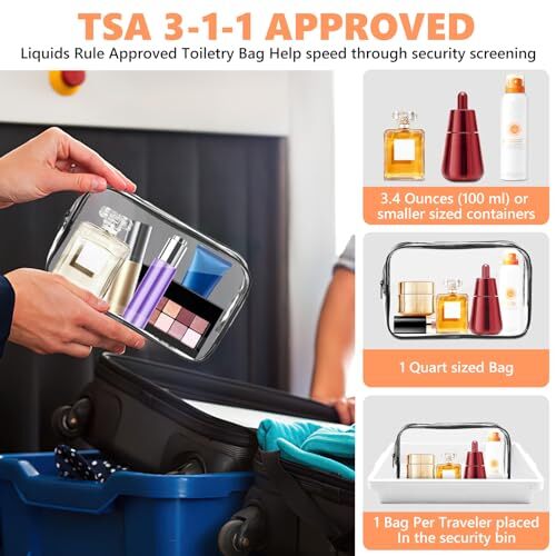 3 Pack Clear TSA Travel Cosmetic Bags Waterproof Makeup Organizer with Zipper