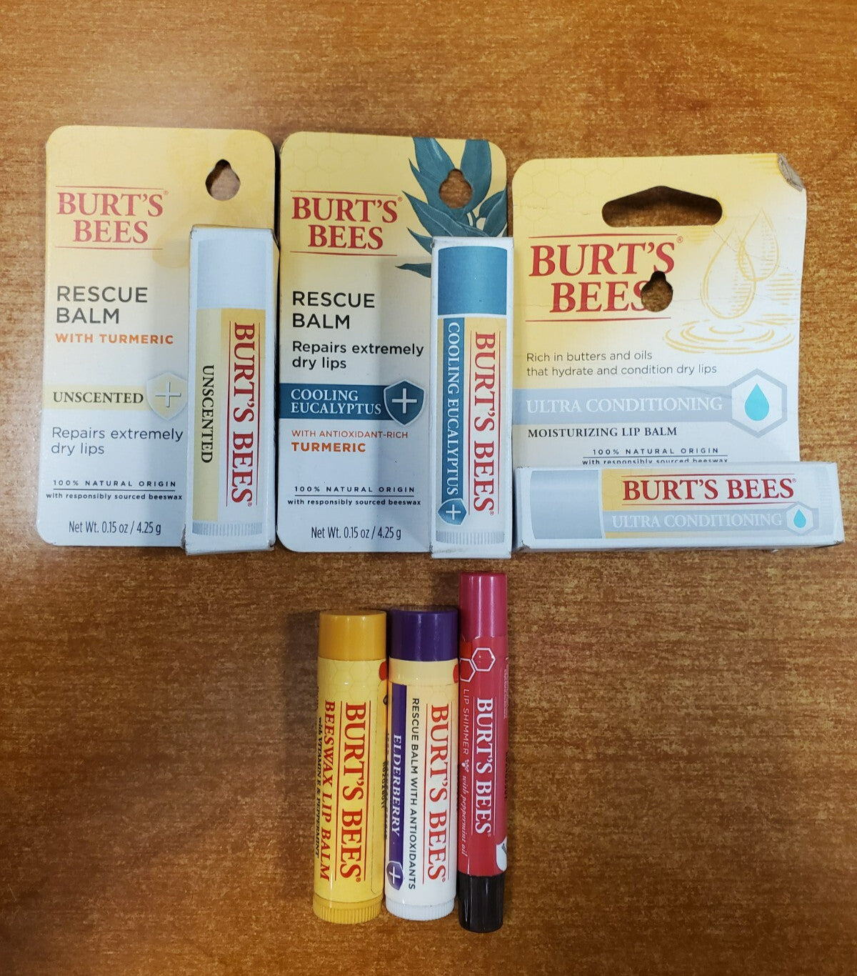 6 Pack Burt's Bees Beeswax Lip Balm Tubes Assorted Flavors