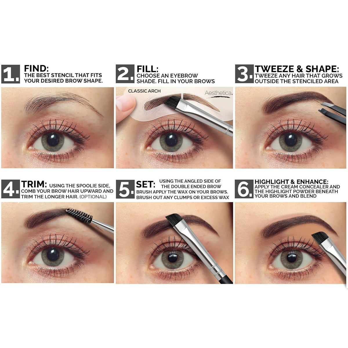 Eyebrow Makeup Kit with Powders Stencils & Tools for Perfect Brows