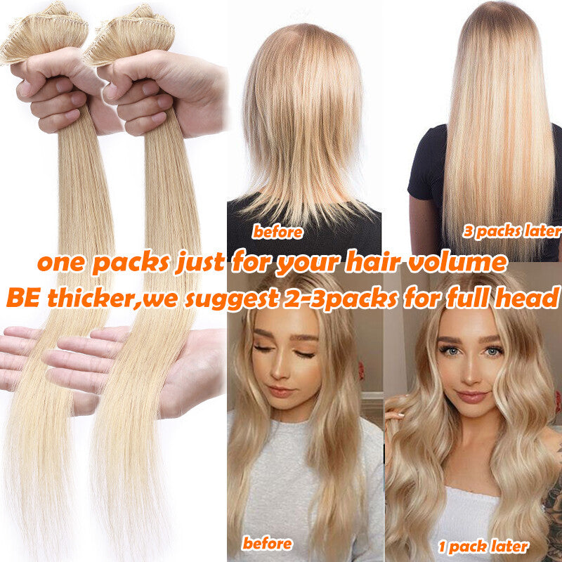 Russian Clip-In Hair Extensions 100% Remy Human Hair Full Head Long-Medium