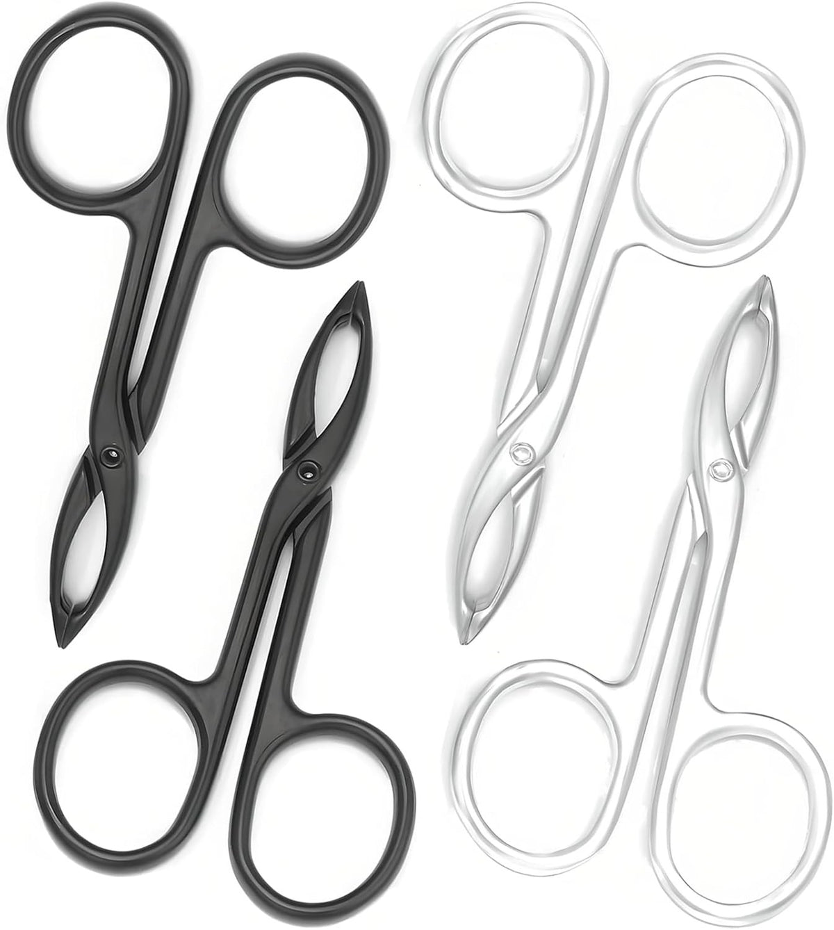 Eyebrow Tweezers Straight Tip Scissor-Handle Set, 4 pcs - Metal