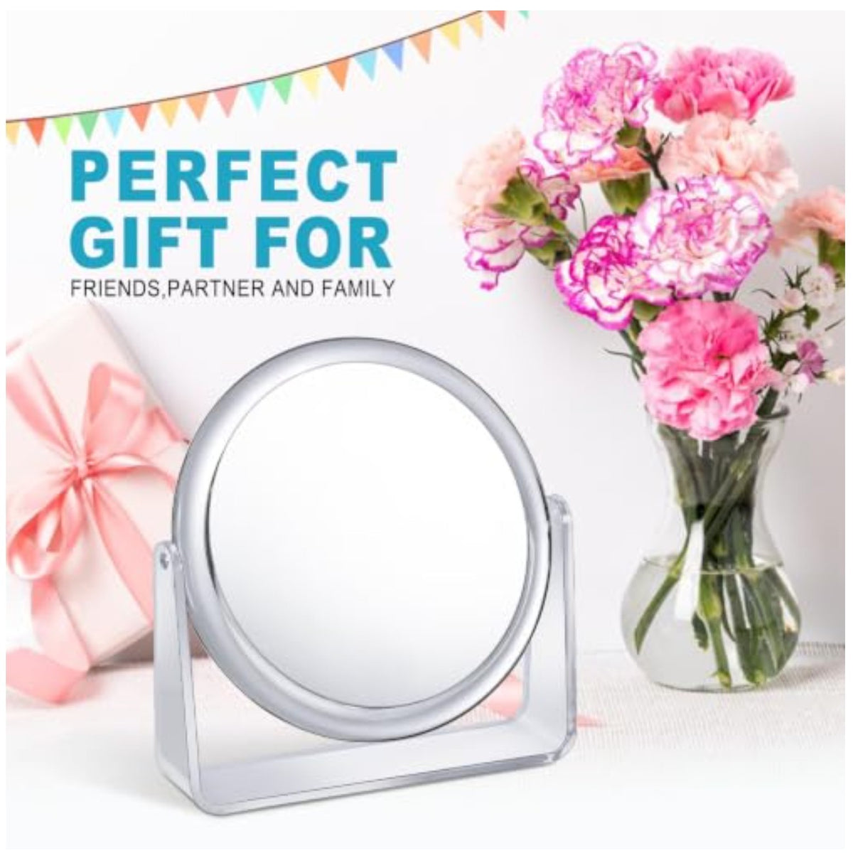 Double Sided Makeup Mirror with 1X/20X Magnification, 360° Rotation, Tabletop Vanity
